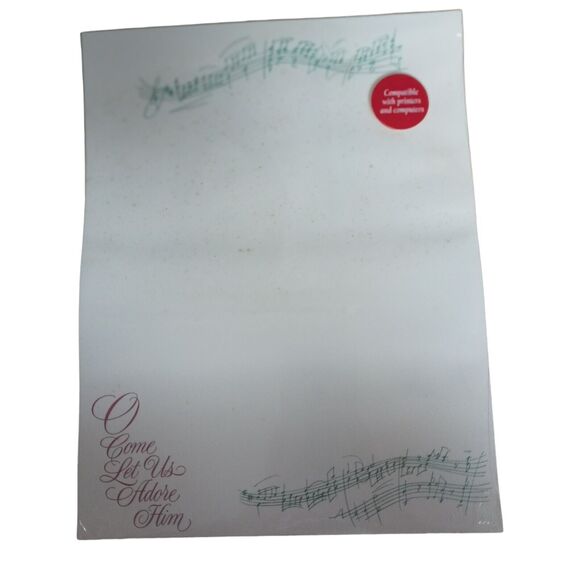Vintage Christmas Letterhead Stationery O Come Let Us Adore Him Music Notes 90s - Picture 8 of 16